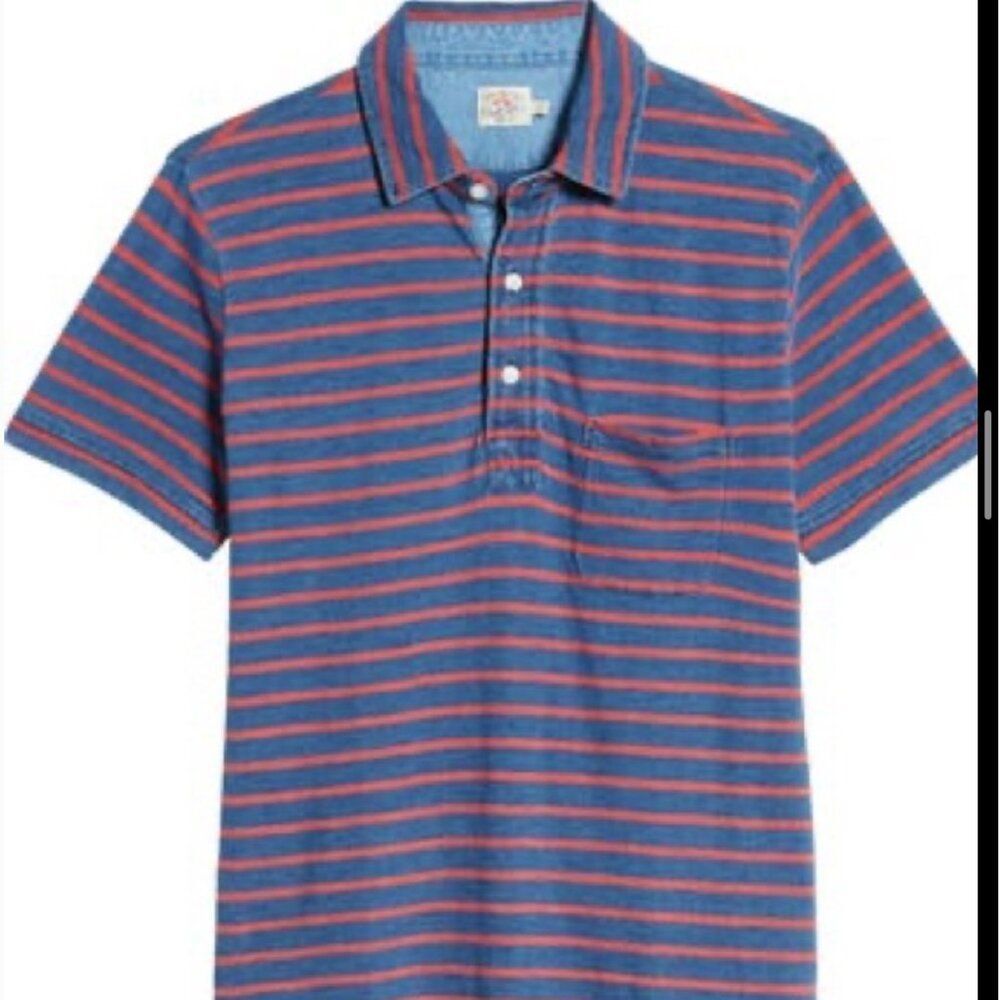 Faherty Blue Red Striped Polo Short Sleeve Shirt Size XL